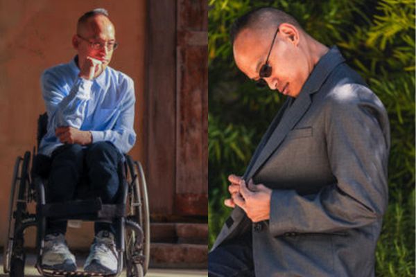 Chicable products (shirt and wool jacket) are displayed on model