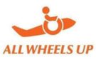 Orange All Wheels Up logo with an illustration of a wheelchair user on a plane