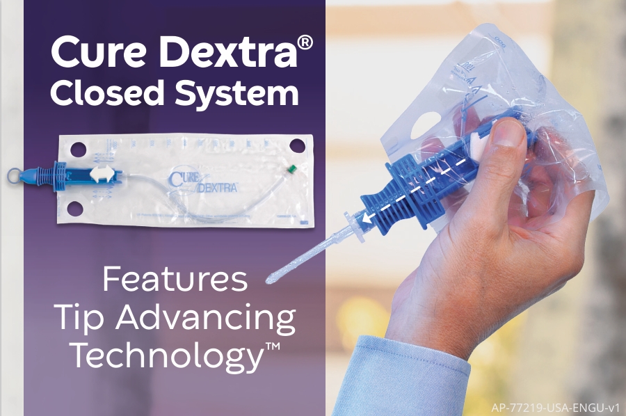 A close up of the Cure Dextra closed system in shown