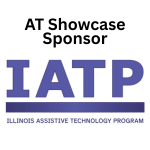 IATP is written in navy blue. Illinois Assistive Technology Program written below. AT Showcase Sponsor is written above in Black.