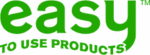 Easy is written in green lowercase letters. Easy to use products in written below in green and connects to the y in easy.