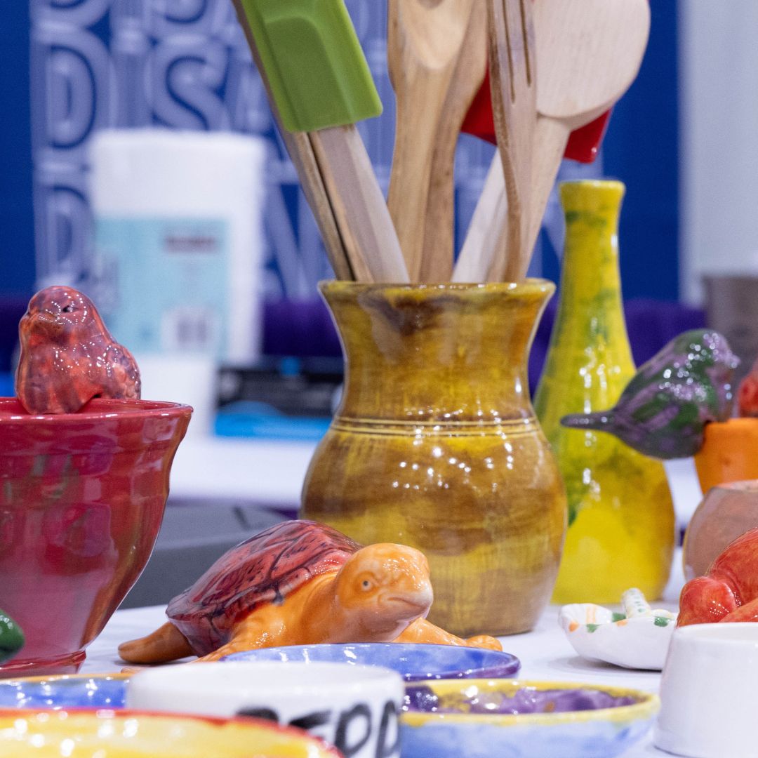 Colorful pottery in the artist market at Abilities Expo.