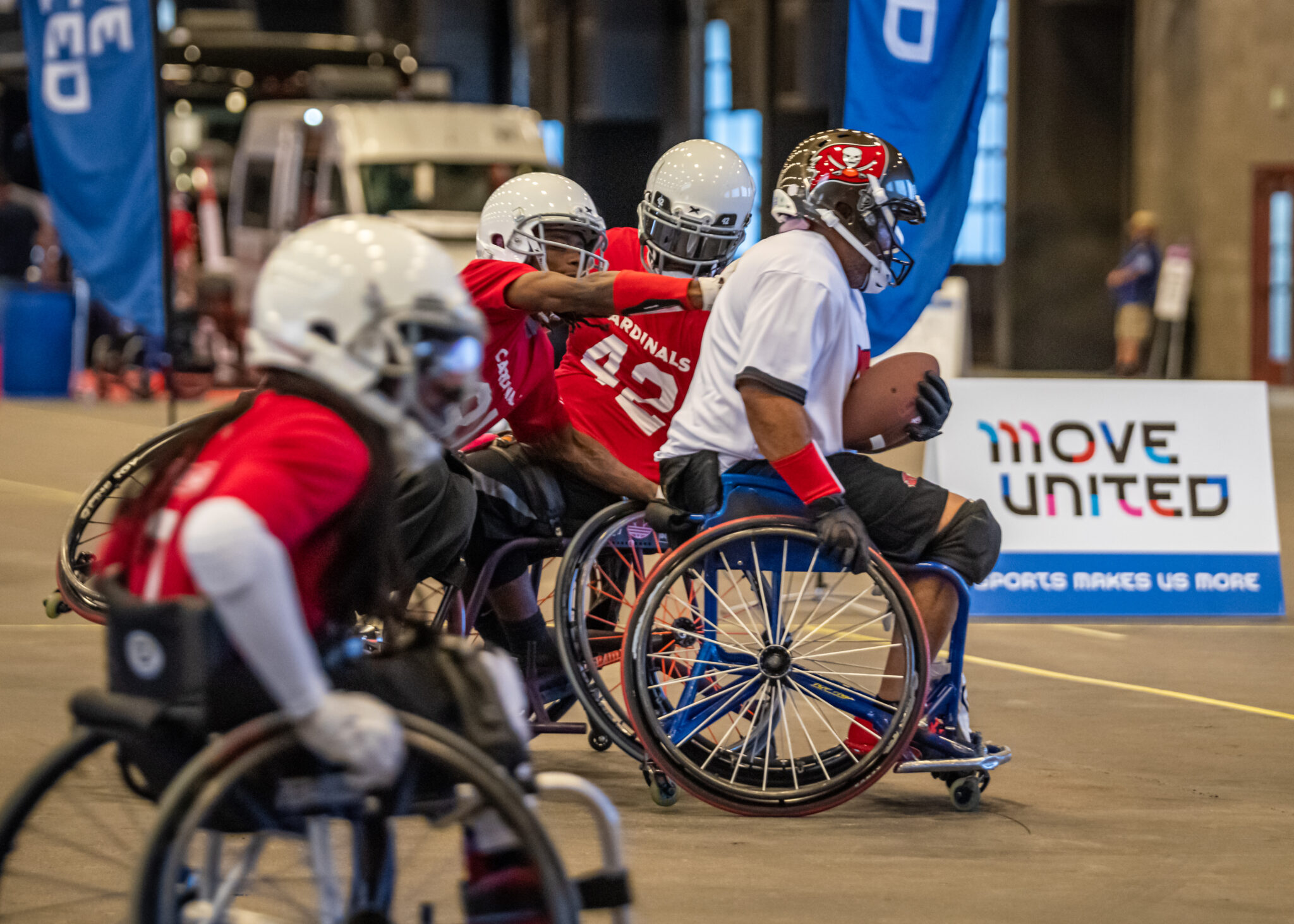 Action shot of wheelchair football
