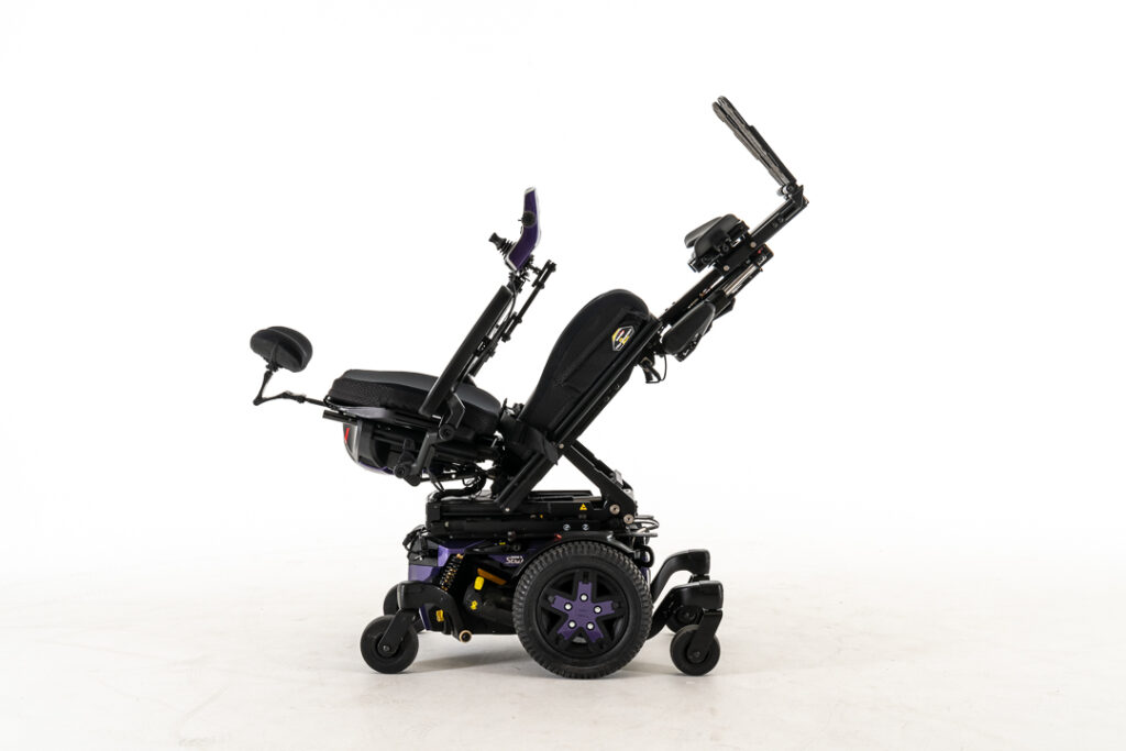 Quantum Rehab power chair in the reclined position.