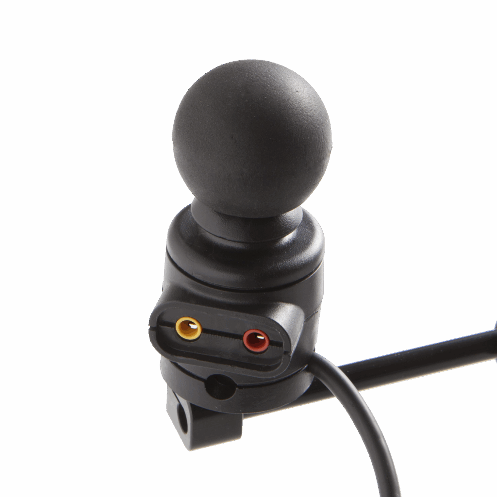 Close-up of a power chair joystick.