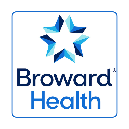 Range of blues make up the Broward Health logo with a star.