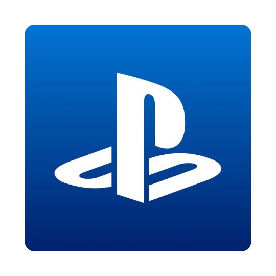 White PlayStation logo on a blue background.