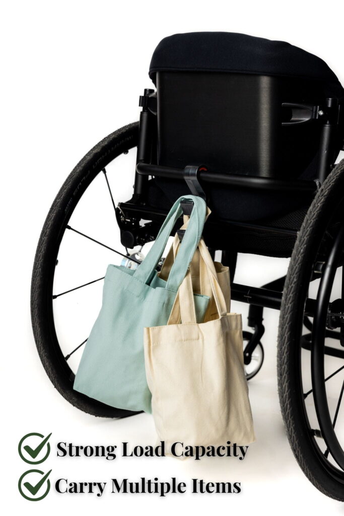 easy hang holding multiple bags on wheelchair