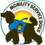 MobilityDog logo includes illustrattion of a black service dog.