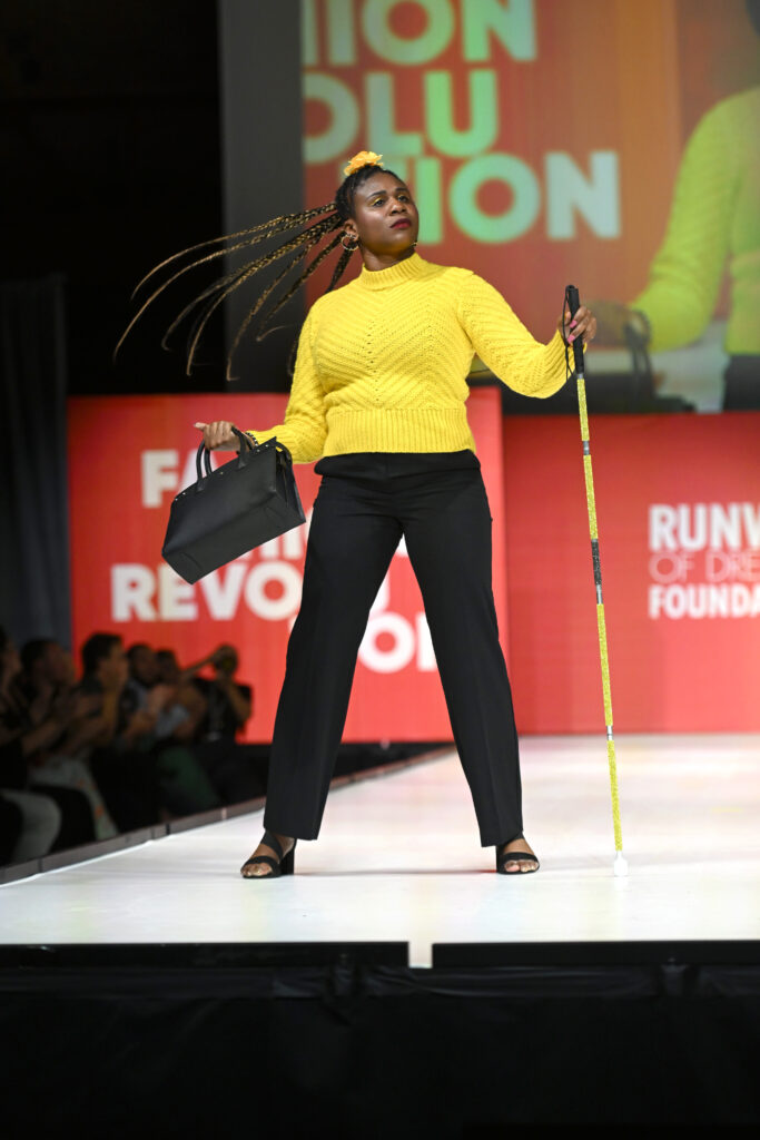 BROOKLYN, NEW YORK - SEPTEMBER 13: Lachi models on the runway during Runway of Dreams: A Fashion Revolution at Powerhouse Arts on September 13, 2023 in Brooklyn, New York. (Photo by Noam Galai/Getty Images for Runway of Dreams )