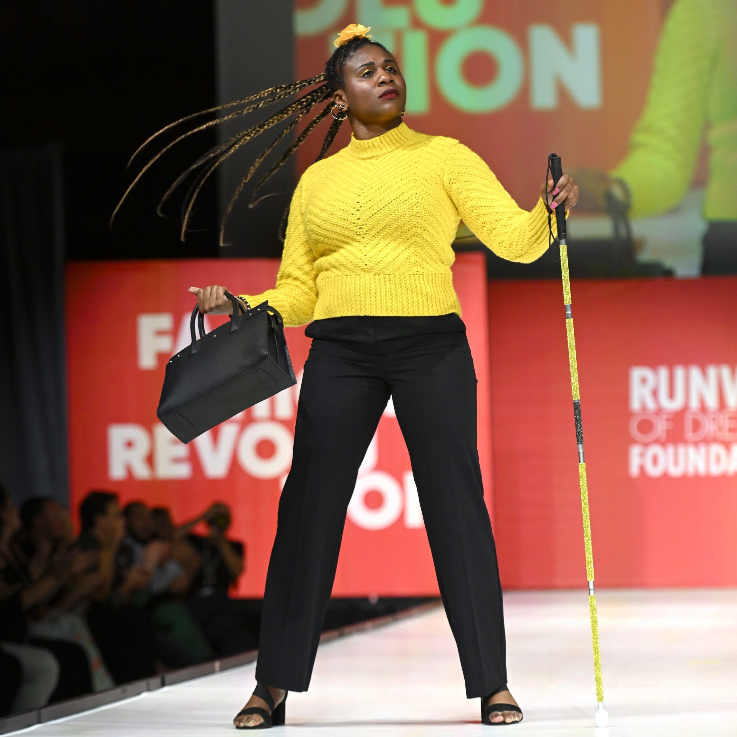 BROOKLYN, NEW YORK - SEPTEMBER 13: Lachi models on the runway during Runway of Dreams: A Fashion Revolution at Powerhouse Arts on September 13, 2023 in Brooklyn, New York. (Photo by Noam Galai/Getty Images for Runway of Dreams )