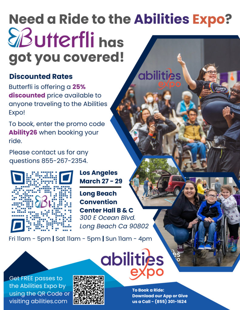 Flyer about Butterfli's program of 25% off travel to Abiliteis Expo.