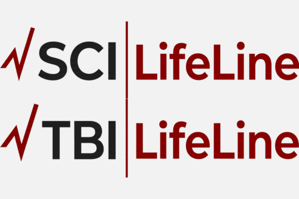 SCI LifeLine and TBI LifeLine logos displayed stacked, each featuring a red heartbeat line icon, black initials (SCI and TBI) and red “LifeLine” text separated by a vertical line