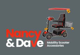 The Nancy & Dave Mobility Scooter Accessories Logo is shown.