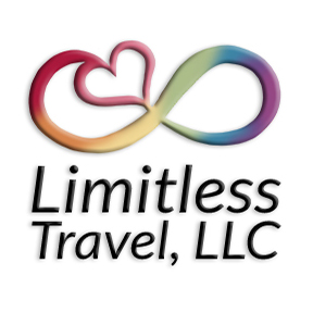 Logo for Limitles Travel LLC with a rainbow infinity sign