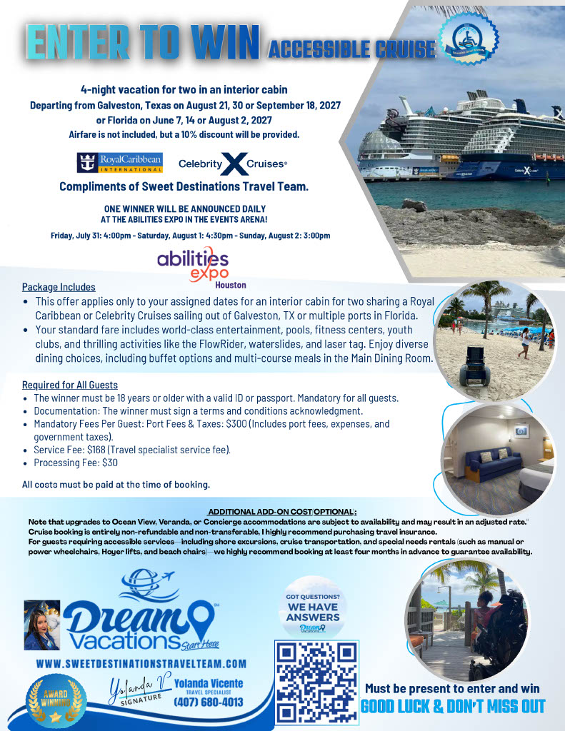 Promotional flyer for the Houston accessible cruise giveaway