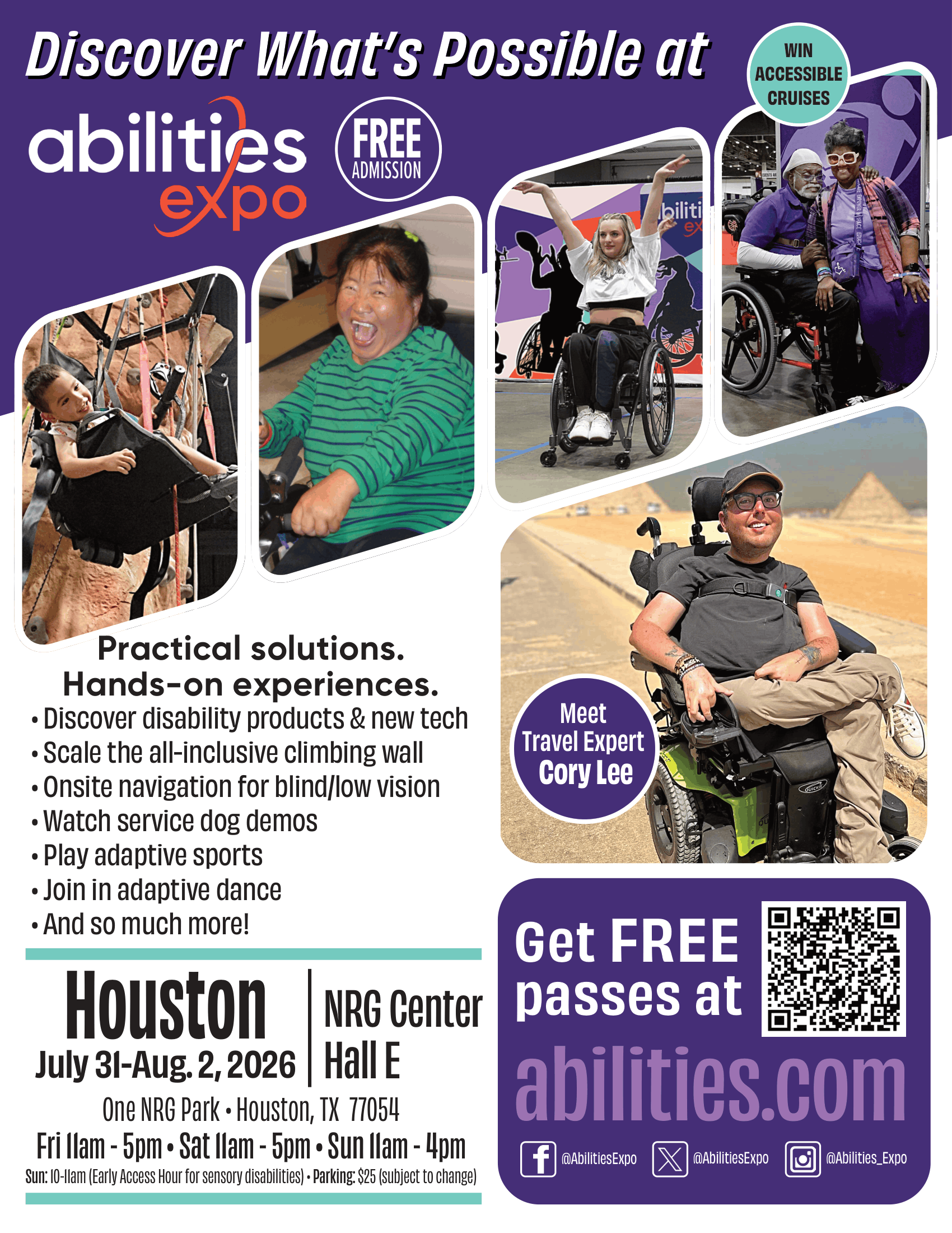 Houston 2026 Abilities Expo flyer with show information and photos.