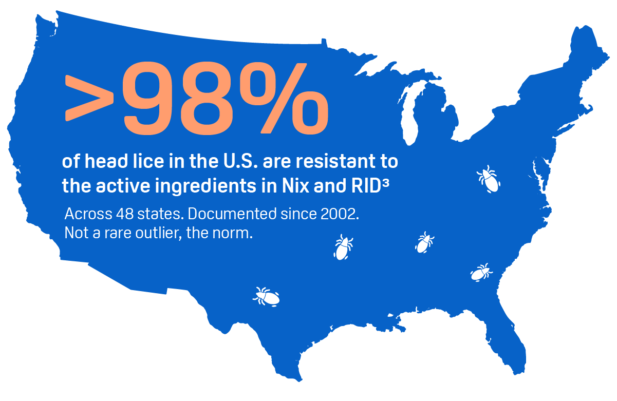 A graphic of a silhouette of the United States on head lice