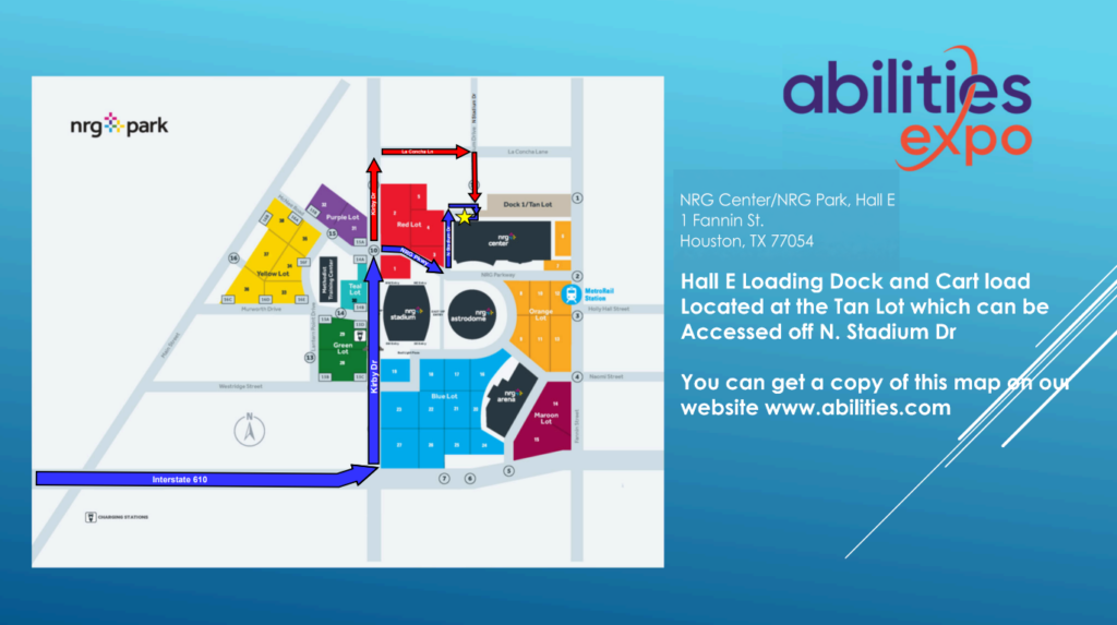 Map directoing people how to get to the NRG Center Hall 5 loading dock