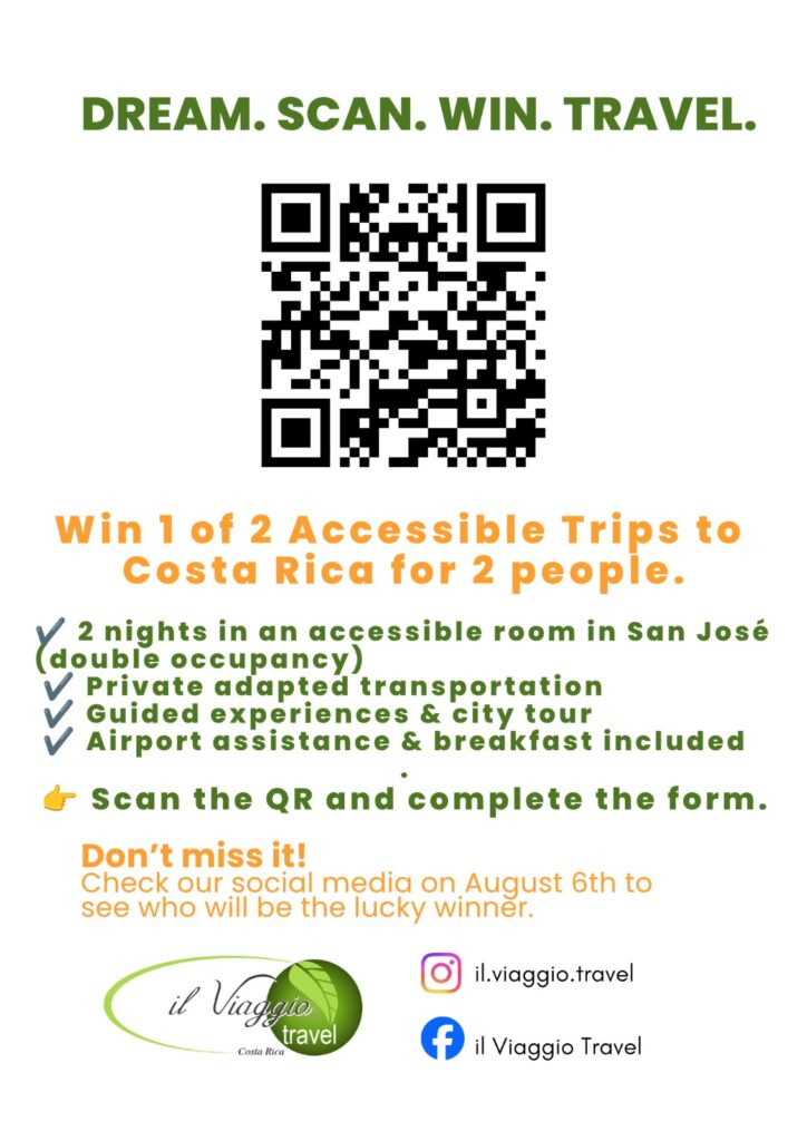 A promotional flyer for an accessible trip to costa rica giveaway