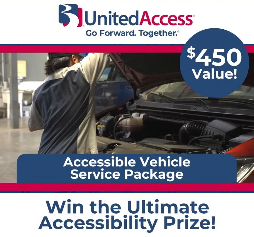 A promotional flyer for United Access accessible vehicle service package prize.